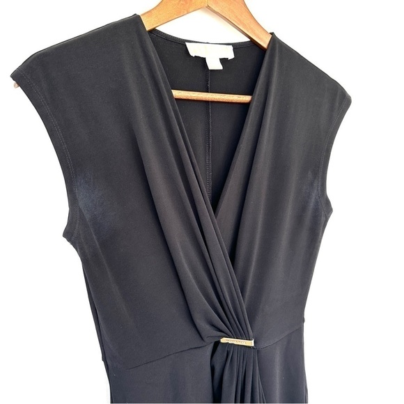 Michael Kors faux wrap midi  dress, sleeveless, v-neck, stretch jersey knit - Picture 6 of 16
